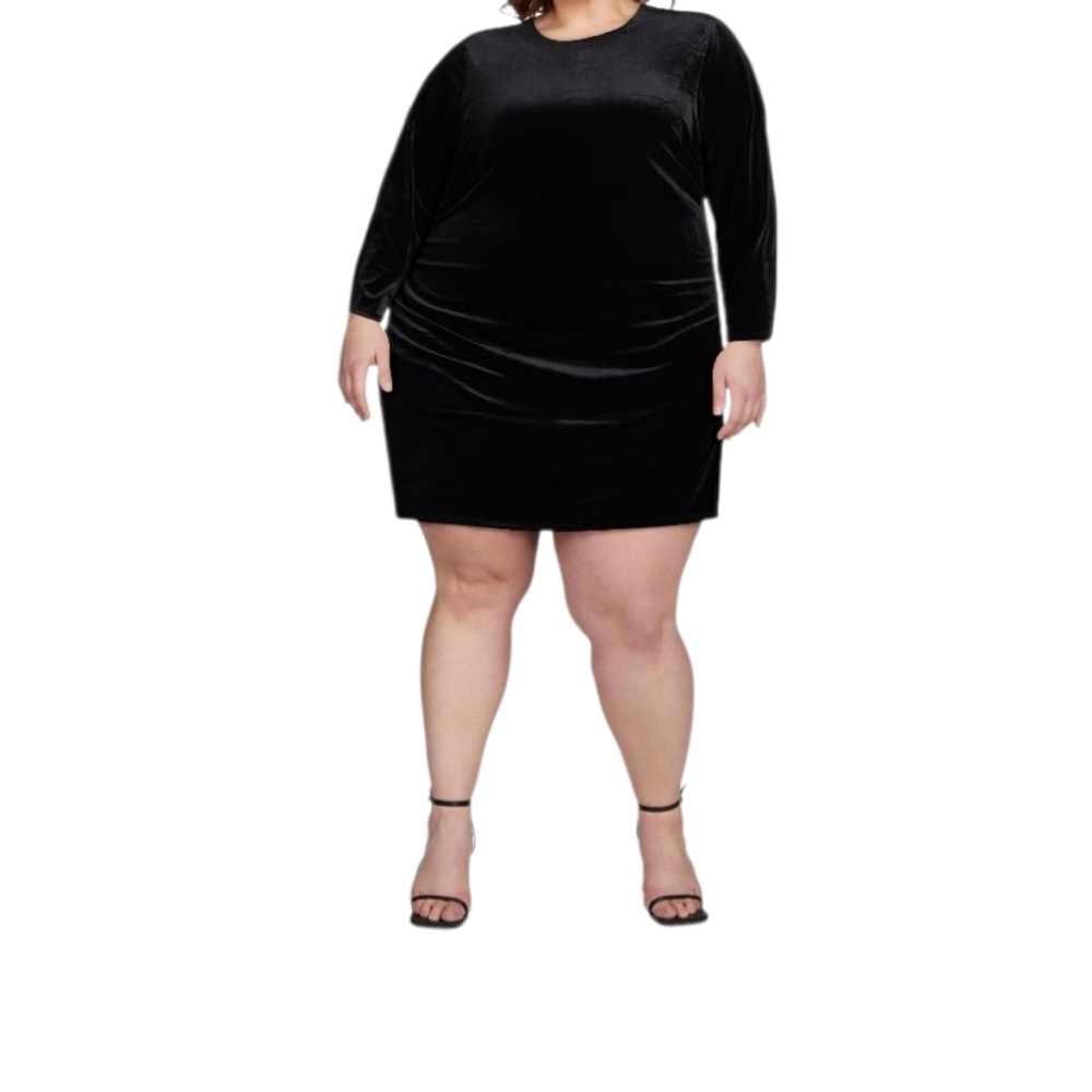 Scoop Women’s Plus 3XL Velvet Mini Dress Black Ruched Long Sleeve Holiday Party